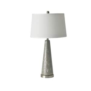 Empire 34 in. Gray Contemporary, Classic Bedside Table Lamp for Living Room, Bedroom with White Linen Shade and USB Port