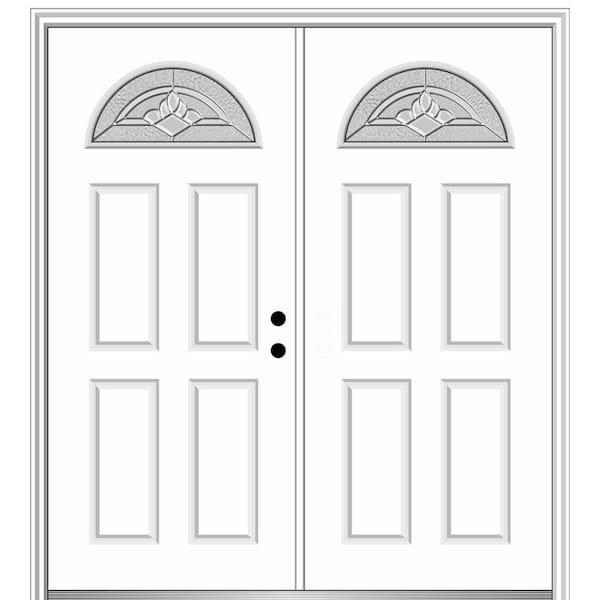 MMI DOOR 64 in. x 80 in. Grace Left-Hand Inswing Fan-Lite 4-Panel Decorative Primed Steel Prehung Front Door on 4-9/16 in. Frame