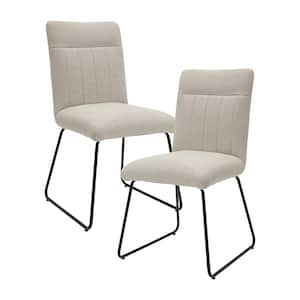 Rivera Beige Textured Fabric Upholstered Dining Chair, Set of 2 with Metal Legs