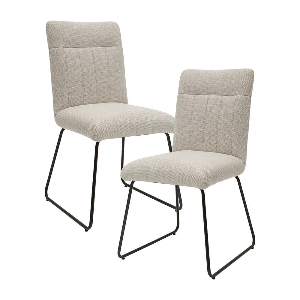 Rivera Beige Textured Fabric Upholstered Dining Chair, Set of 2 with Metal 