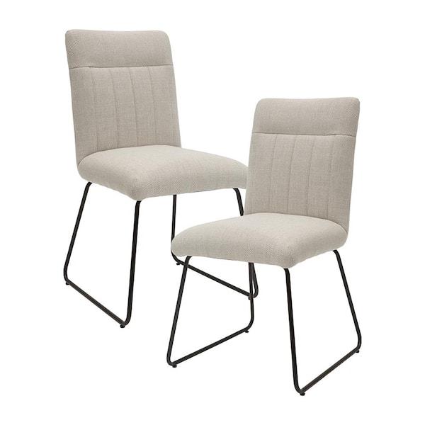 Lazzara Rivera Beige Textured Fabric Upholstered Dining Chair, Set of 2 with Metal Legs