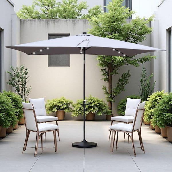 beautiful patio umbrellas ToolCat 10 ft. x 6.5 ft. Rectangular Aluminum Market Solar LED Lights Push Button Tilt Patio Umbrella in Light Grey