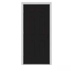 36 in. x 80 in. 6-Panel Black Painted Steel Prehung Right-Hand Outswing Front Door w/Brickmould