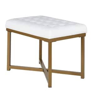24 in. White and Gold Backless Bedroom Bench with Button Tufted Velvet Upholstered Seat