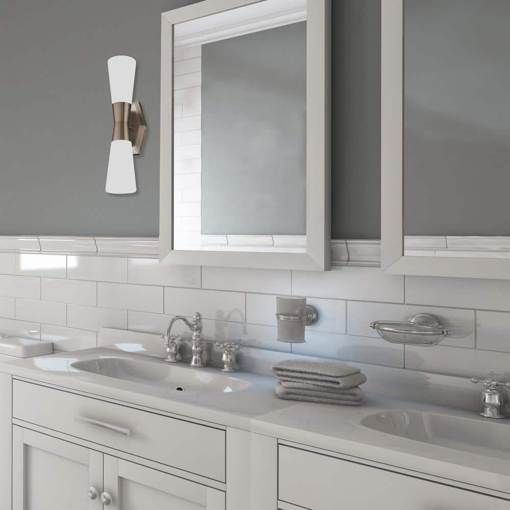 Locke Aged Brass LED Wall Sconce with Opal Glass Shades