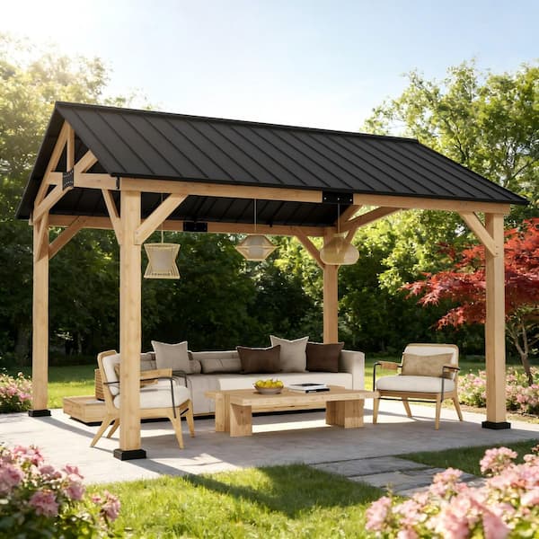 GAZEBEST 15 ft. x 13 ft. Cedar Wood Hardtop Outdoor Patio Gazebo
