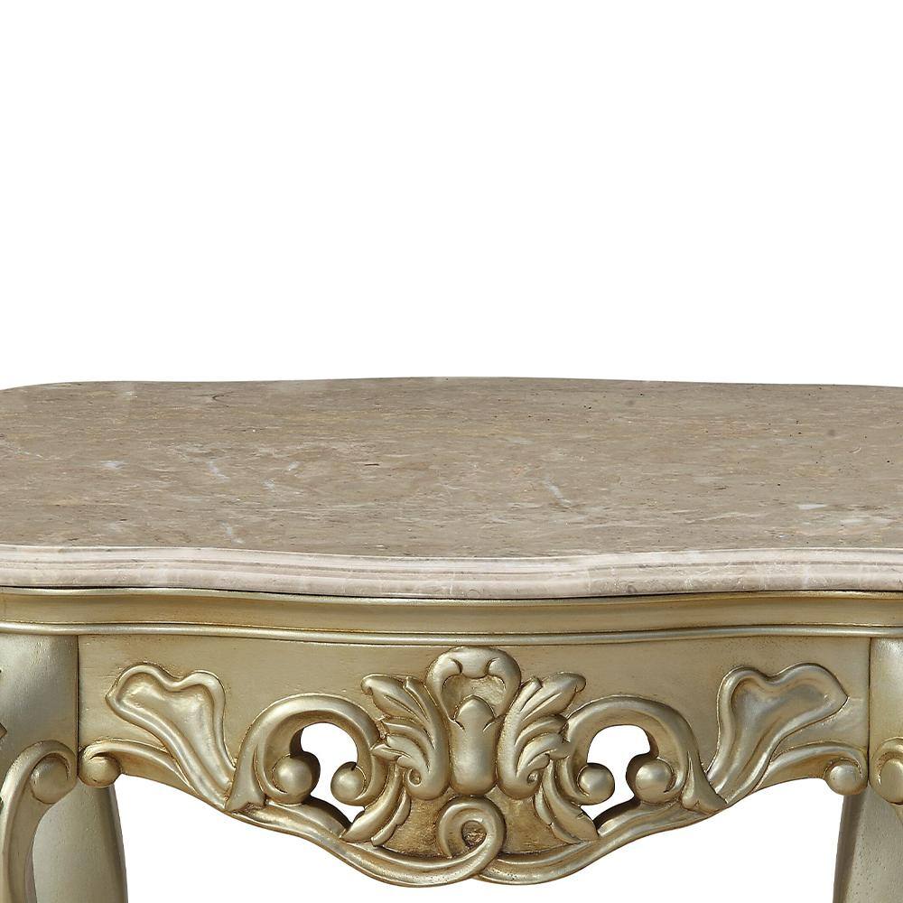 Baroque Bliss Antique White Square Marble Top End Table