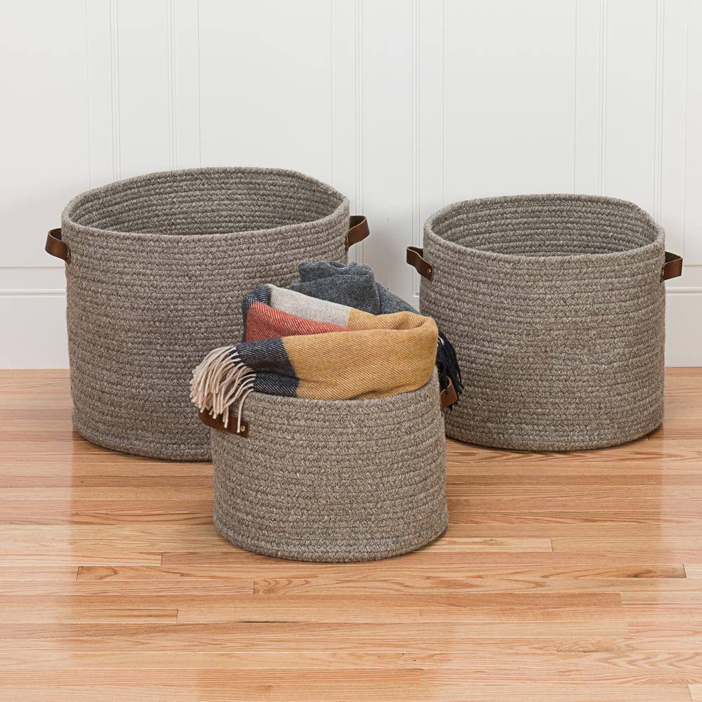 Monaco Basket Grey Natural Wool with Leather Handles - 18" x 18" x 14"