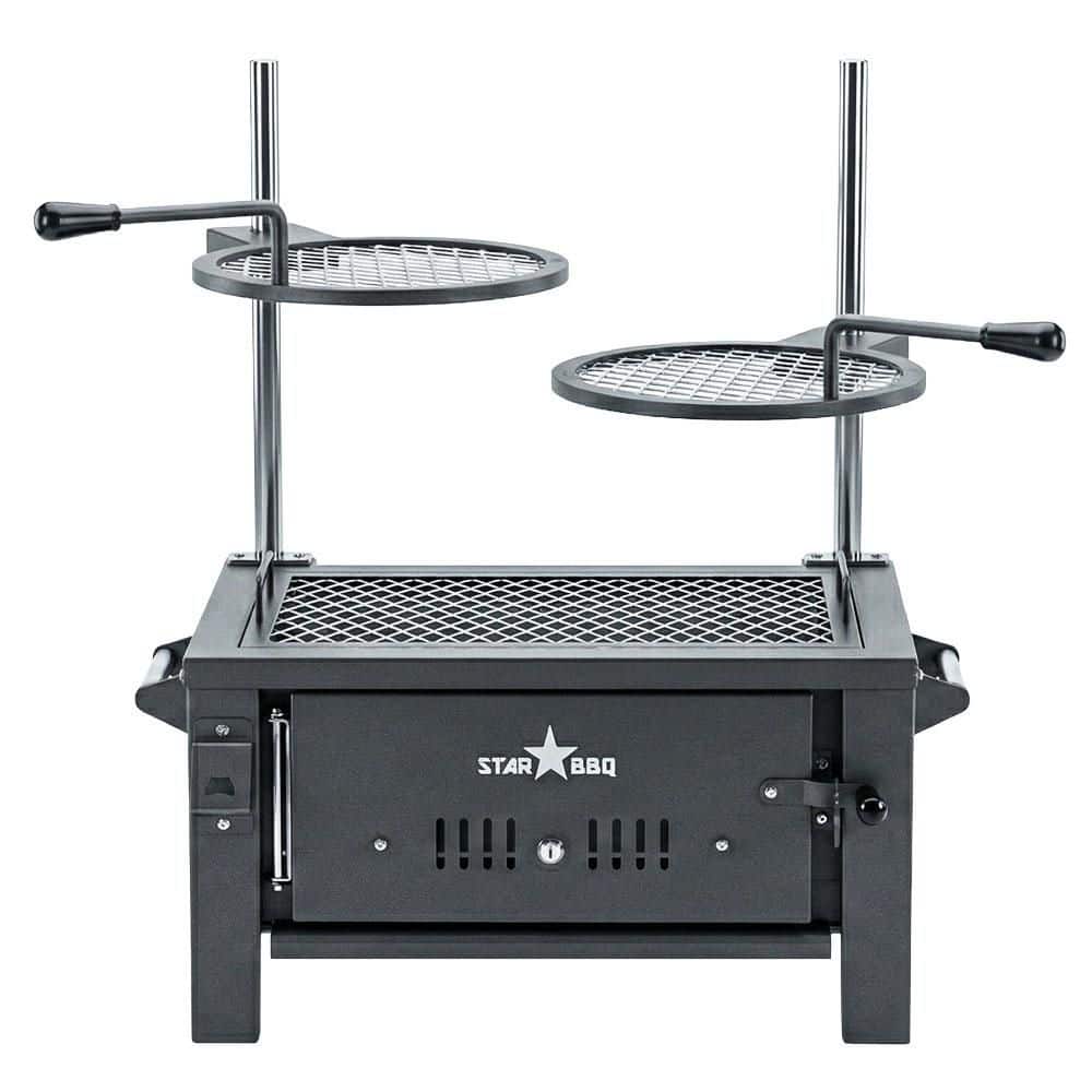 StarBBQ 24 in. Portable Charcoal Grill Base in Black w/Post-Mount Griller Rim and ExGrate Cooking Grate