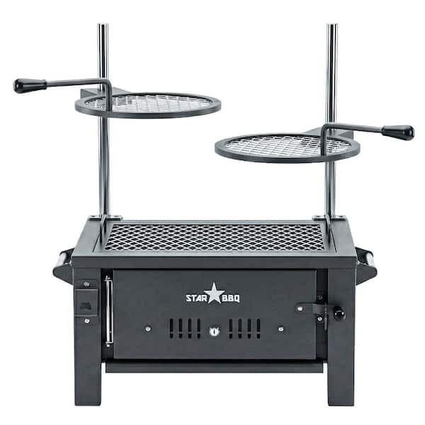StarBBQ 24 in. Portable Charcoal Grill Base in Black w/Post-Mount Griller Rim and ExGrate Cooking Grate