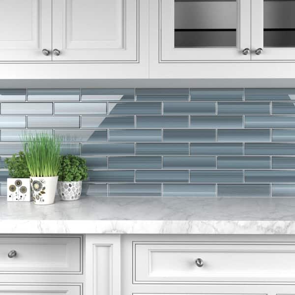 Bodesi Deep Ocean Glass Tile for Kitchen Backsplash and Showers (3 in. x 6 in. Sample - 0.125 Sq. ft. /Piece), Blue Gray / Glossy HPT-DO-S