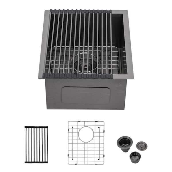 RAINLEX 15 in. L x 17 in. W Undermount Single Bowl 18-Gauge Stainless Steel Bar Sink in Gunmetal Black