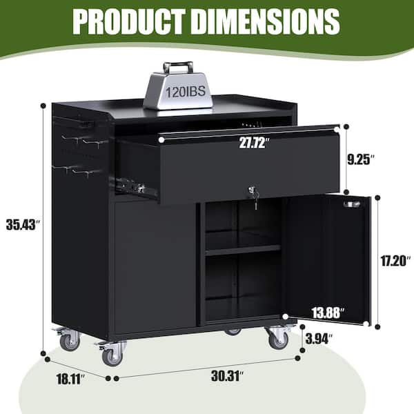 Kaikeeqli 35.5 in. H x 30 in. W x 18 in. D Black Metal Storage