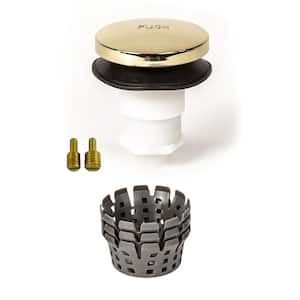 Fits 3/8 in. and 5/16 in. TubSTRAIN Universal Toe Touch Hair Catcher Bathtub Drain Stopper in Polished Brass