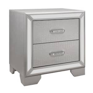 24 in. Silver 2-Drawers Wooden Nightstand