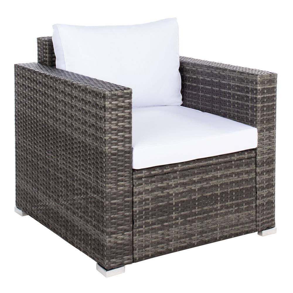 Machie Grey Brown Wicker 3-Person Outdoor Living Set with White Cushions