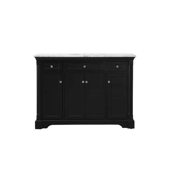 Unbranded Simply Living 48 in. W x 21.5 in. D x 35 in. H Bath Vanity in Black with Carrara White Marble Top