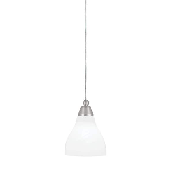 Unbranded Bryson 6.25 in. 1-Light Brushed Nickel Cord Pendant Light with 6.25 in. White Marble Glass Shade, no bulb included