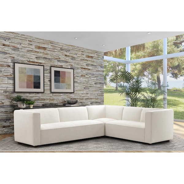 DEVON & CLAIRE Kyle 83.8 in. W Square Arm 3-piece Chenille L-Shaped Sectional Sofa in Cream with Armrests