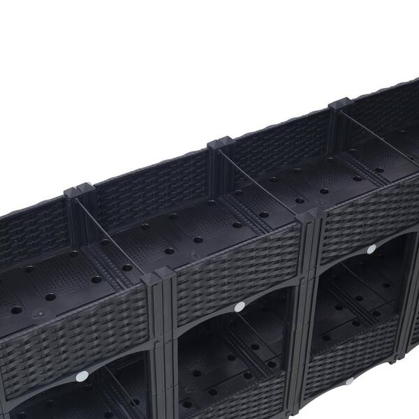 Unbranded - Black 2-Tier 63 in. x 27 in. x 27 in. Plastic Planter Raised Beds Elevated Garden Bed with Drainage Plug for Flower Herb