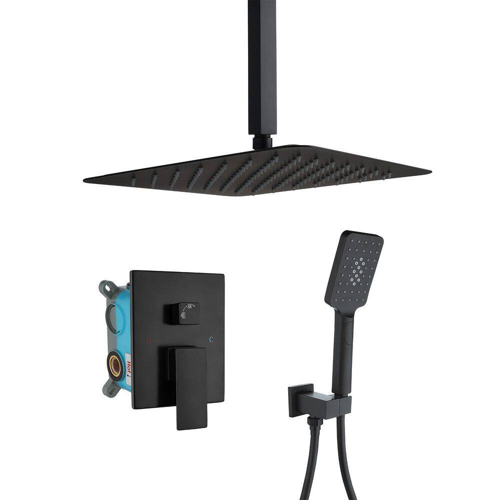 2-Spray Patterns 2.2 GPM 12 in. Ceiling Mount Rain Dual Shower Heads with Shower Head and Hand Shower in Matte Black price history on PriceWatchPro