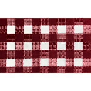 Washable Red & White Gingham 2 ft. 3 in. x 3 ft. 11 in. Medium Mat. Area Rug.