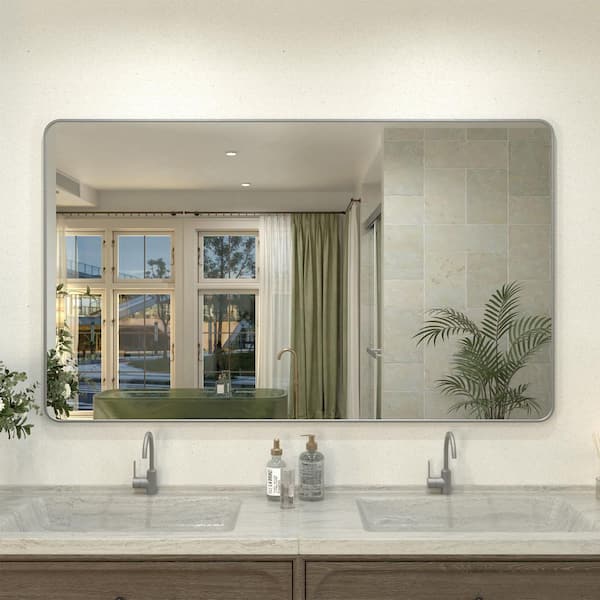 60 in. W x 36 in. H Rectangular Framed Wall Bathroom Vanity Mirror in Gun Grey 60 in. W x 36 in. H Rectangular Framed Wall Bathroom Vanity Mirror in Gun Grey
