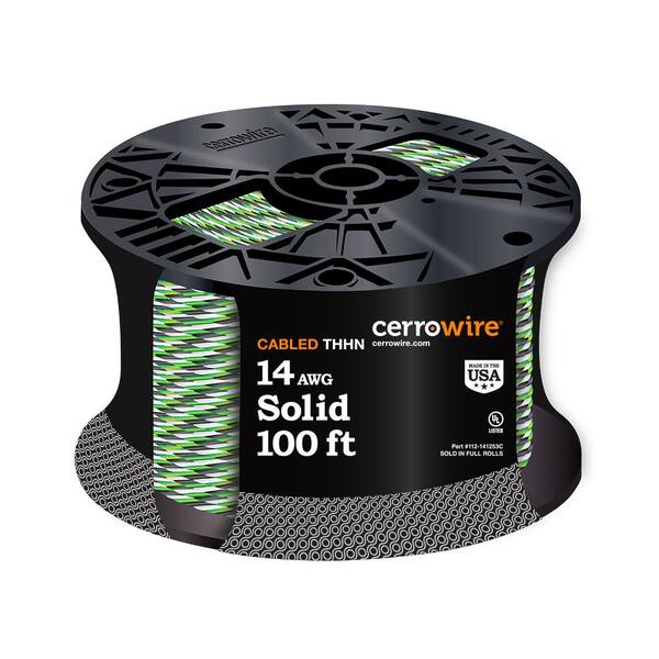 Cerrowire 50 Ft. 14/3 Black /White /Green Solid Copper THHN Wire 112 ...