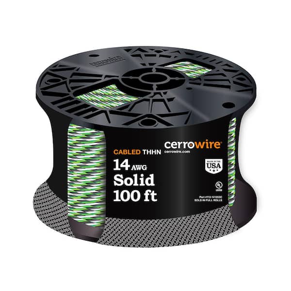 Cerrowire 50 ft. 14/3 Black /White /Green Solid Copper THHN Wire