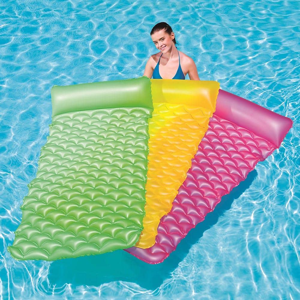 Inflatable Matt Lilo Lounger Swimming Pool Air Mat Pink Yellow  Blue or Green 