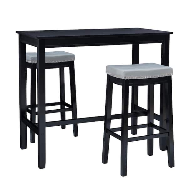 Linon Home Decor Concord 3-Piece Rectangle Bar Height Black and Gray Wood Top Dining Room Set Seats 2