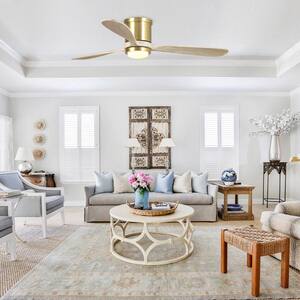 52 in. Indoor Color Changing Integrated LED Low Profile Gold Ceiling Fan with Light and Remote Control