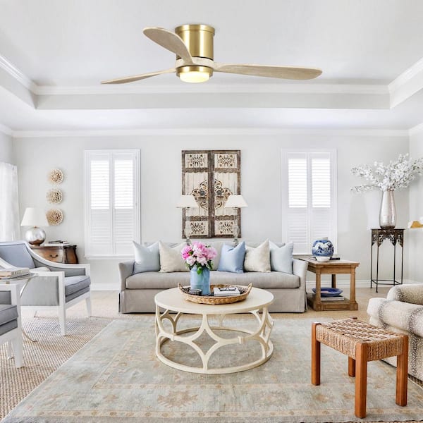 52 in. Indoor Color Changing Integrated LED Low Profile Gold Ceiling Fan with Light and Remote Control