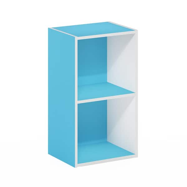 null Pasir 21.2 in. Tall Light Blue/White Wood 2-Shelf Standard Bookcase