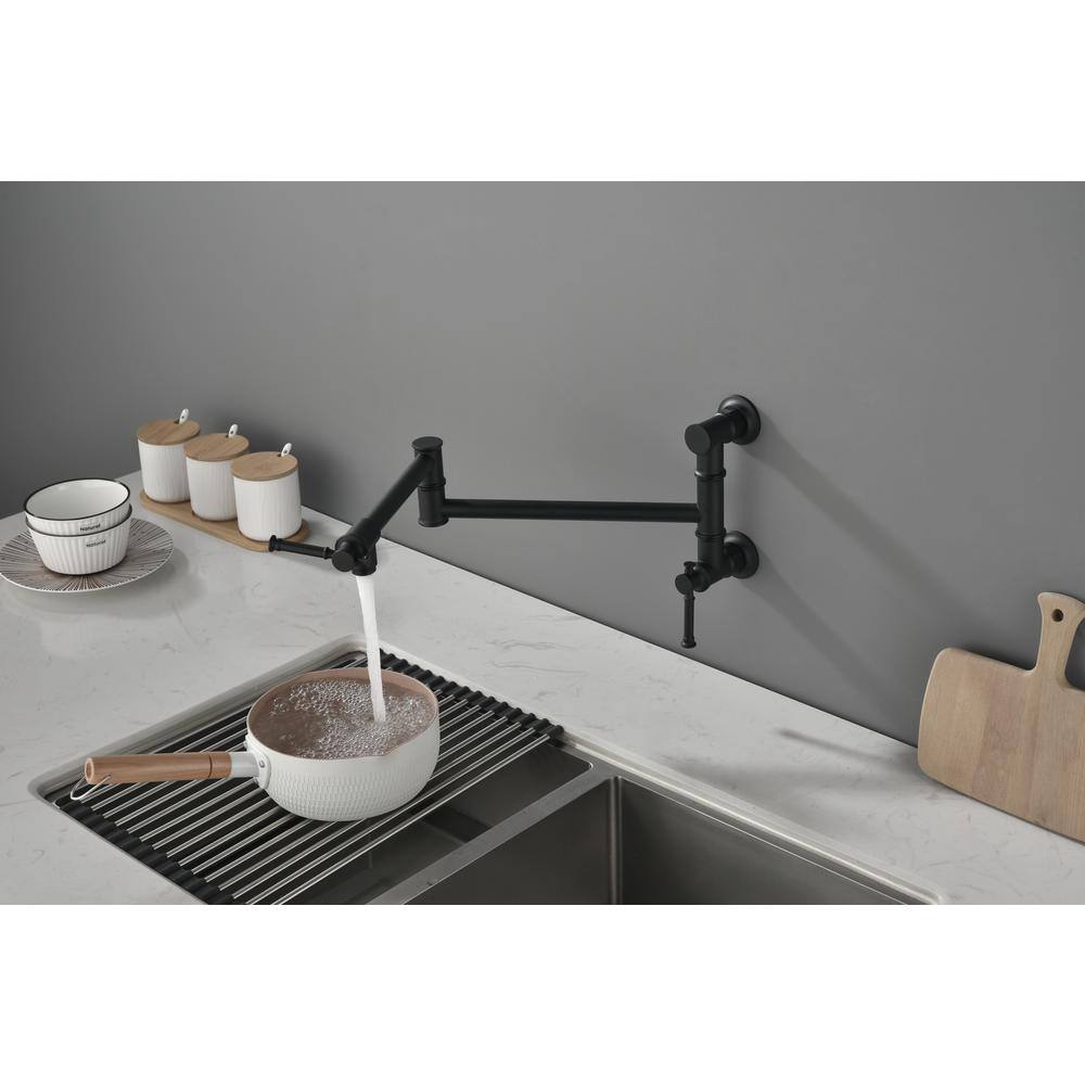 Matte Black Brass Wall Mount Pot Filler Faucet