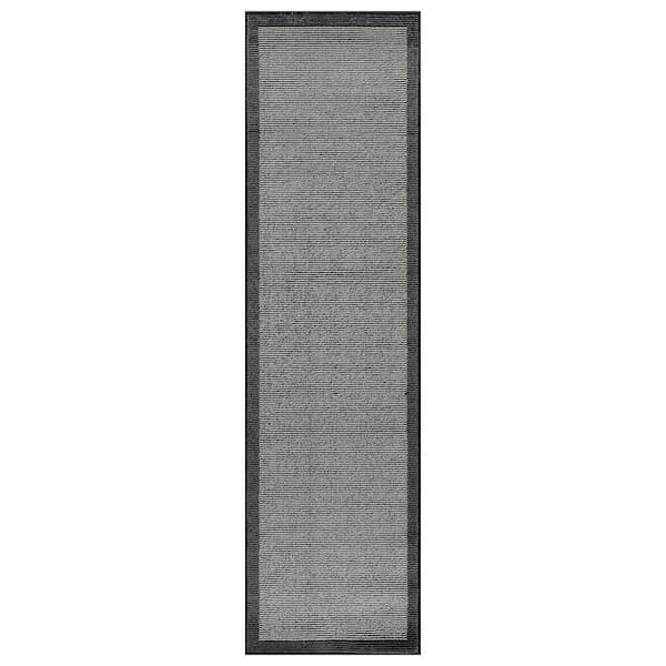 Modern Geometric Stripe Bordered Runner Rug for Living Room, Bedroom, or Entryway 2 ft. x 12 ft. Gray