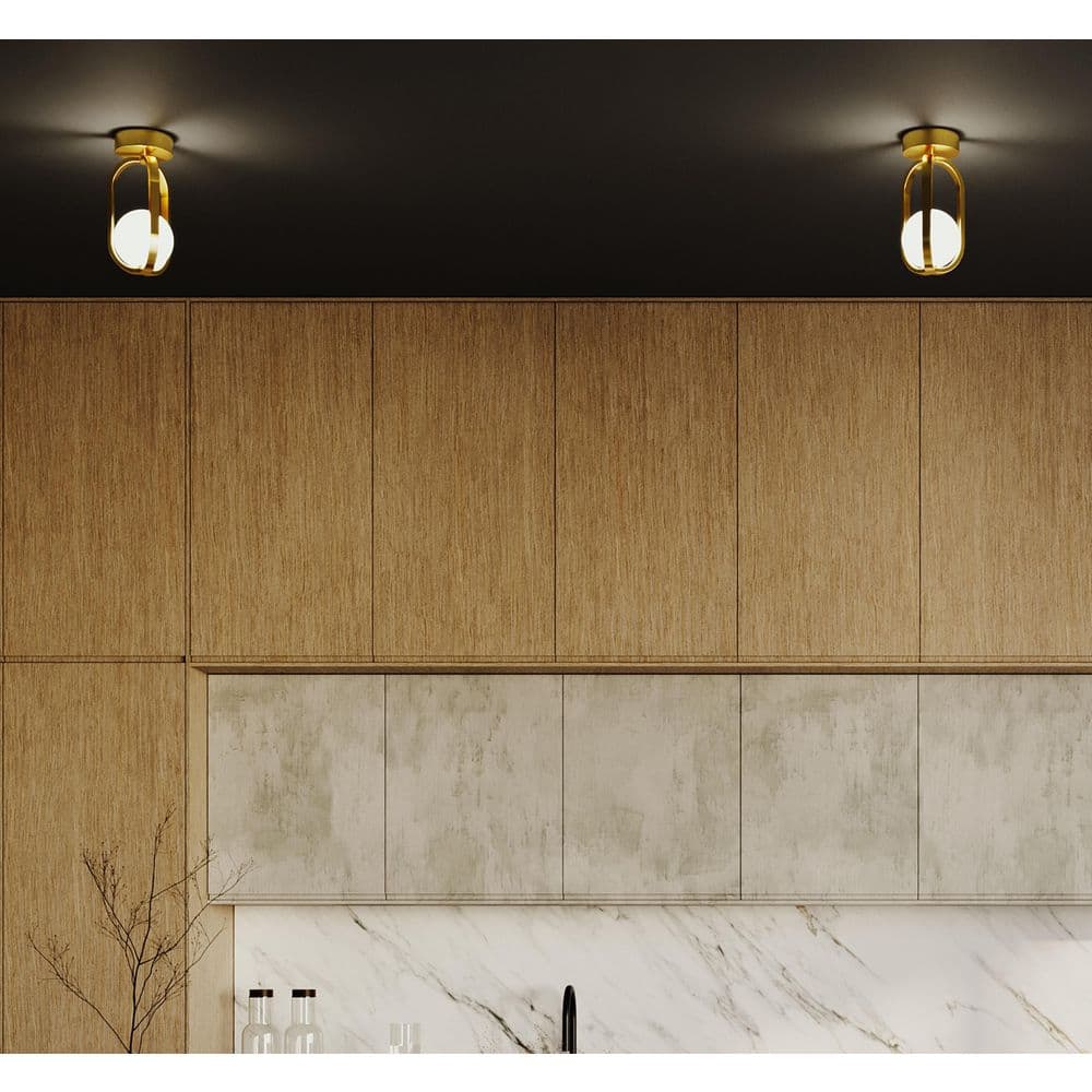 Milan 7.38 in. Globe Antique Light Antique Brass Integrated LED Flush Mount Warm White with White Glass Shade price history on PriceWatchPro