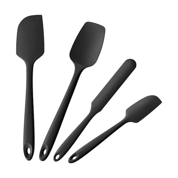 Black Silicone Spatula Scraper Set Heat Resistant Food Grade Kitchen Nonstick Utensils for Mixing Baking Cooking