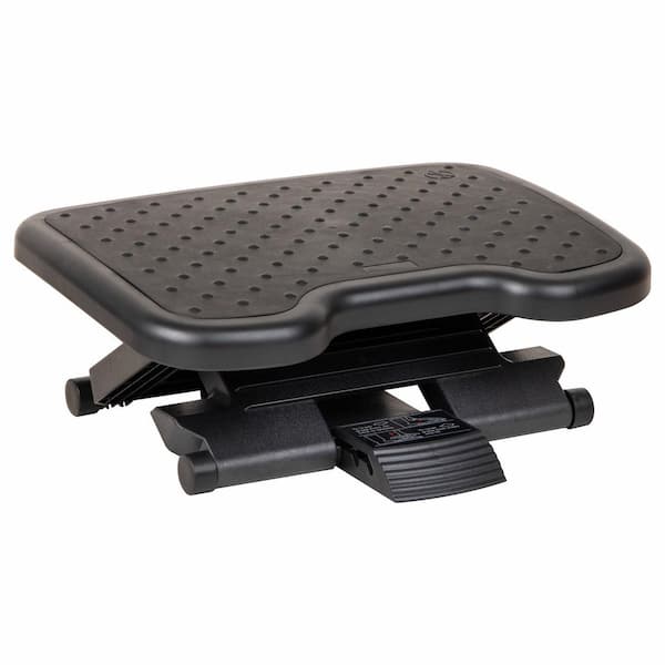 Black Adjustable Foot Rest with Elastomer Pad for Comfort and Support, Height Adjustable, 14 in. W, Black