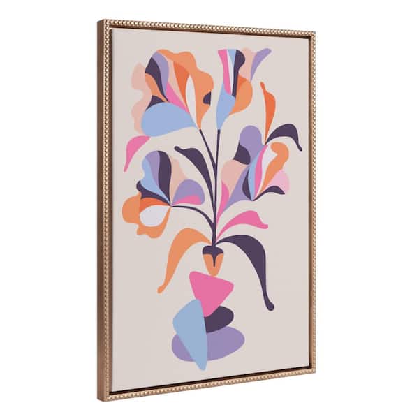 Kate and Laurel Modern Colorful Female Vase Illustration Wall Art" 1-Piece Gold Framed Canvas Art Print, 23 in. x 33 in.