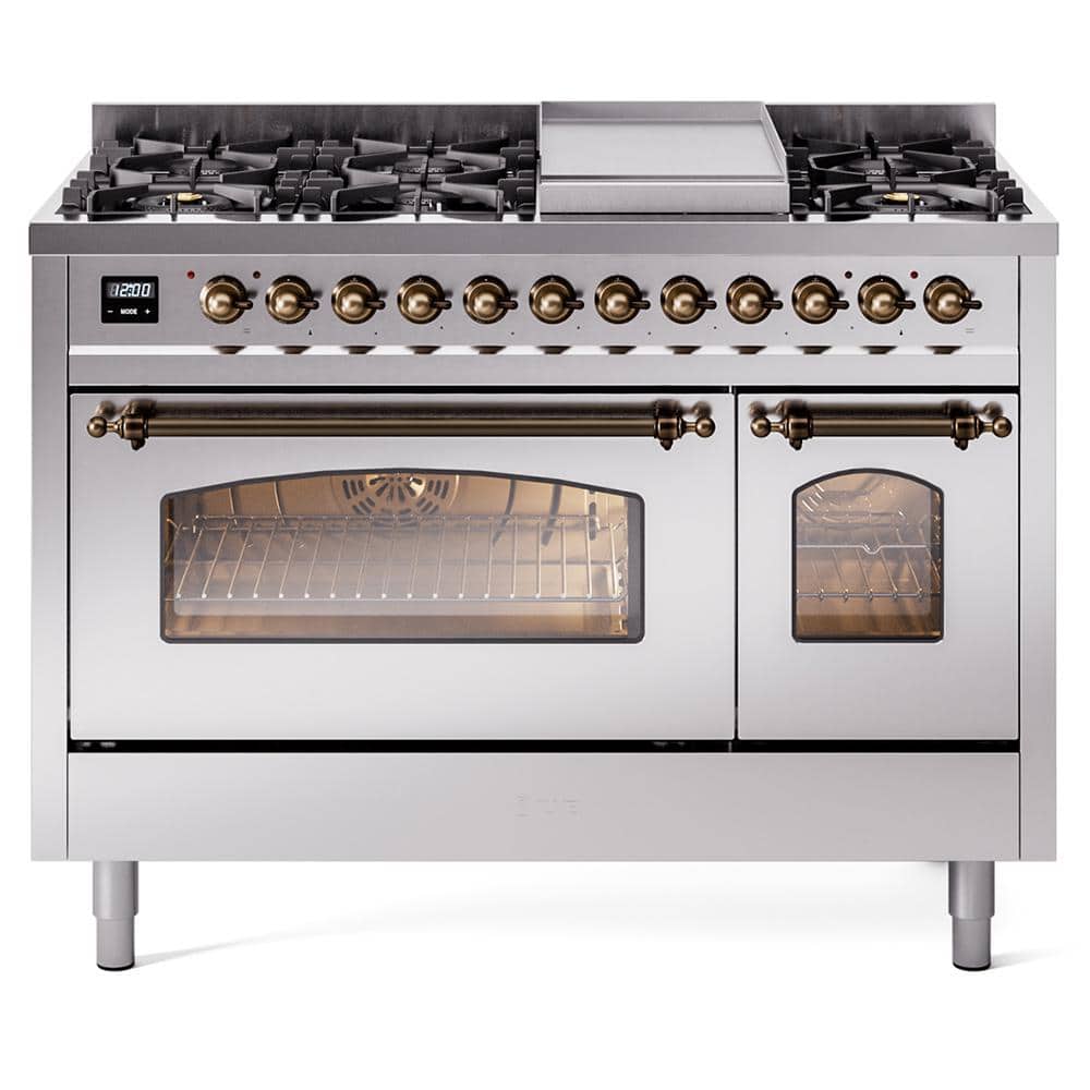 ILVE Nostalgie II 48 in. 8Burner Plus Griddle Double Oven Natural Gas Dual Fuel Range in
