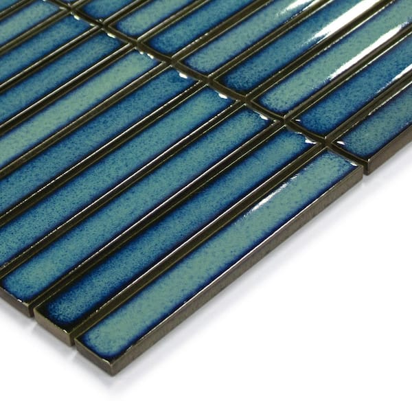 sunwings Stacked Mixed Blue 12 in. x 12 in. Glossy Porcelain Floor
