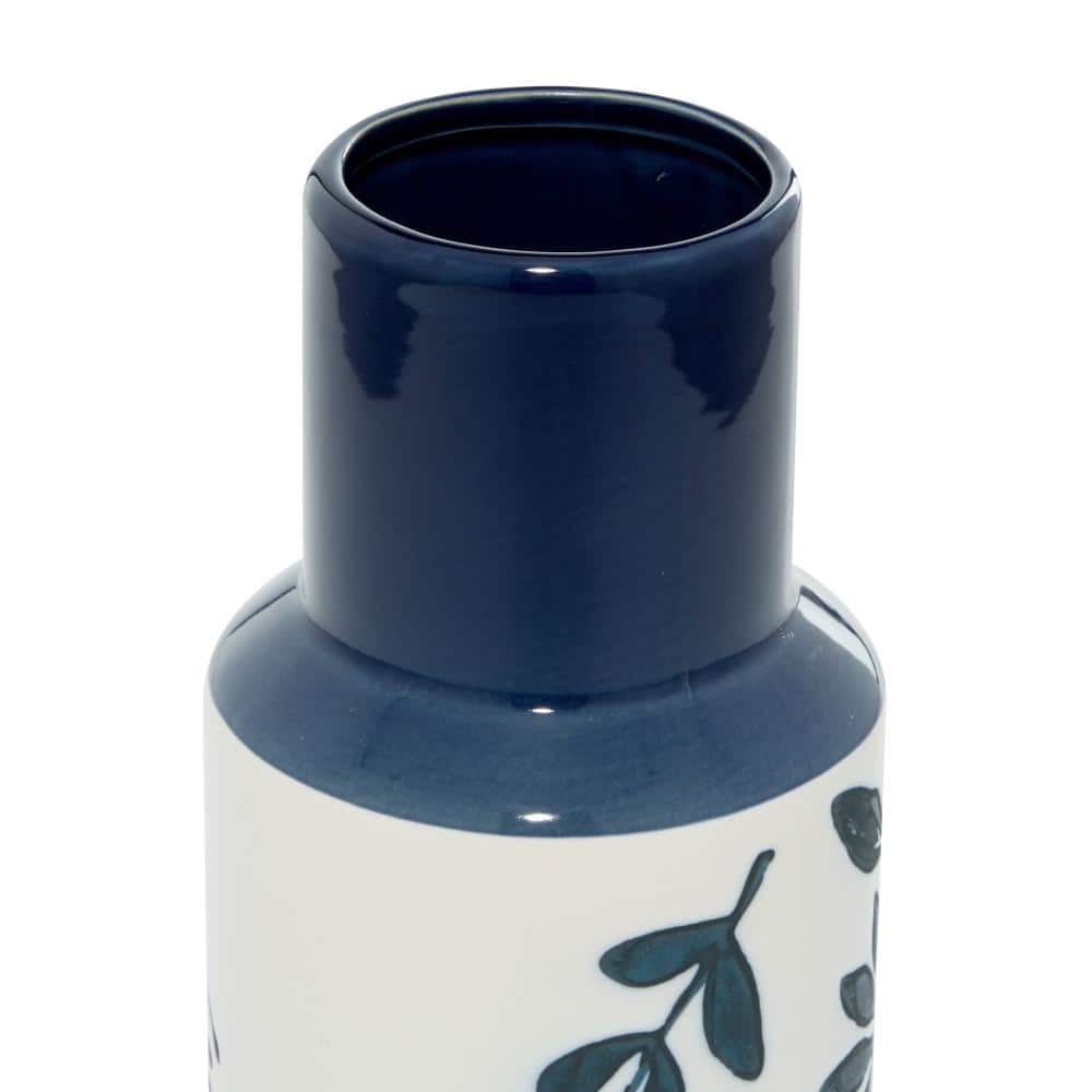 Modern French Country 12" Navy Blue and White Ceramic Table Vase