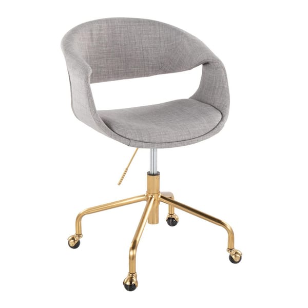 Lumisource Curvo Fabric Upholstered Task Chair 34 in. Gold Metal and Grey Fabric with Nonadjustable Arms