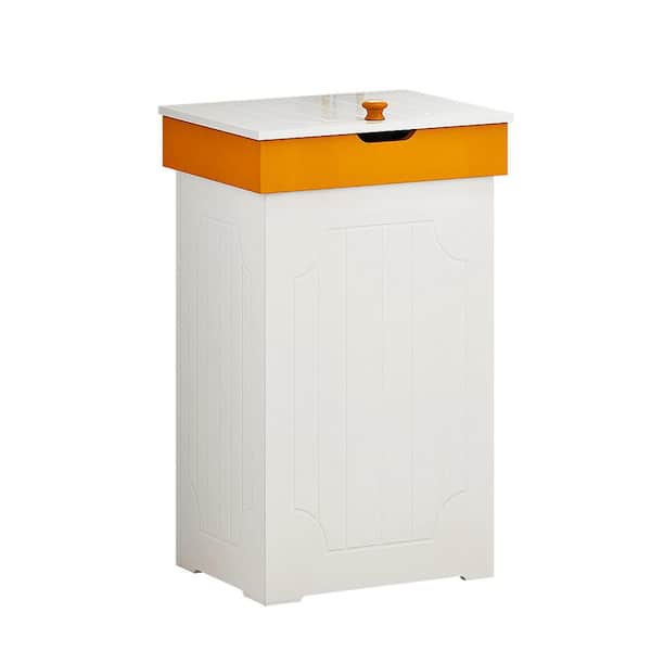 Manual-Lift 23 Gal. White Outdoor Wooden Recycling Trash Bin With Lid ...