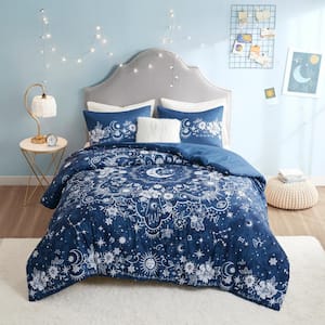 Luna Polyester 4-Pcs Navy Full/Queen Celestial Comforter Set