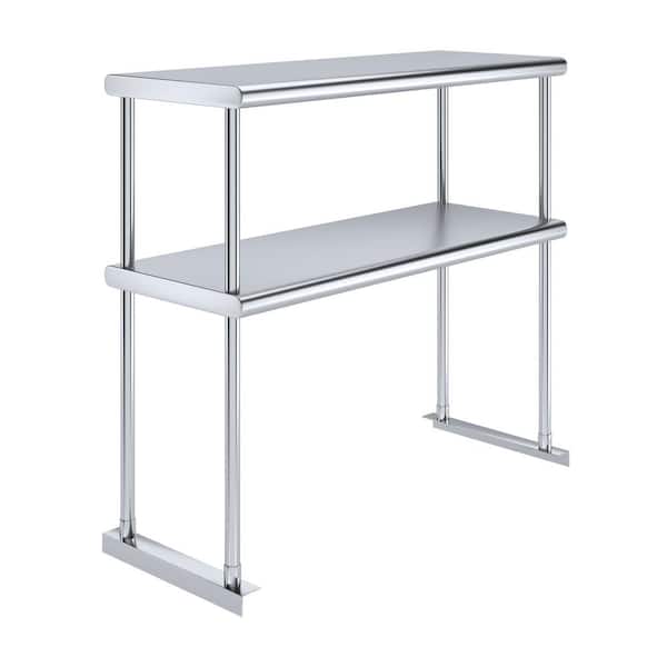 AMGOOD 14 in. x 36 in. Stainless Steel Double Over Shelf for Kitchen Utility Table 2-Tier Shelf for Kitchen Prep Table