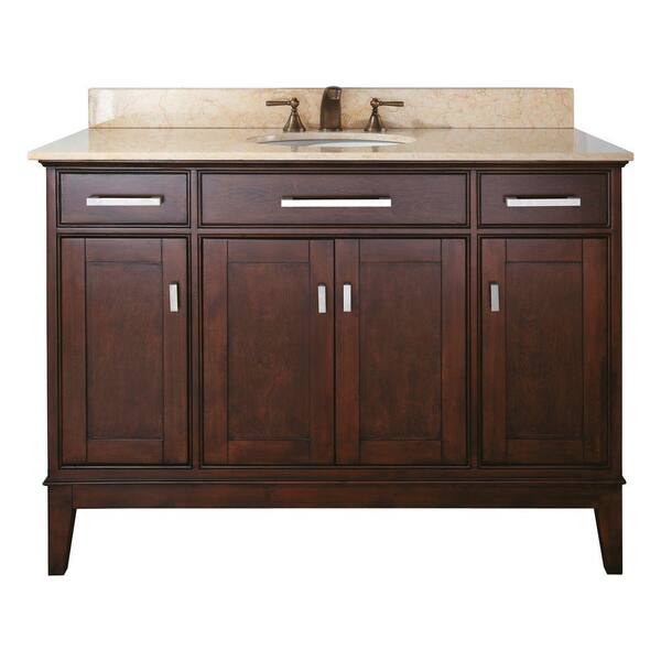 Avanity Madison 49 in. W x 22 in. D x 35 in. H Vanity in Light Espresso with Marble Vanity Top in Galala Beige and White Basin