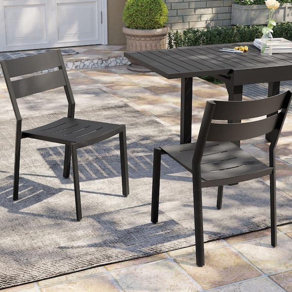 Pellebant Black Stackable Armless All-Weather Patio Aluminum Outdoor Dining Chairs (Set of 2)