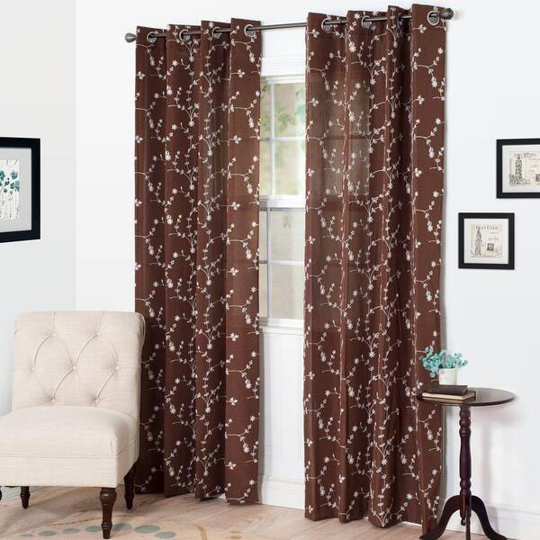 null Semi-Opaque Inas Chocolate Polyester Curtain Panel 54 in. W x 84 in. L